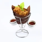 Stainless steel French Fry Cone with Sauce cup Single stainless steel with tow hooks &two sauce cup F0065