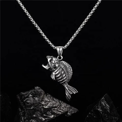 Stainless Steel Wholesale Simple Design Pendant Necklace Men Retro Fish Bone Jewelry Necklace