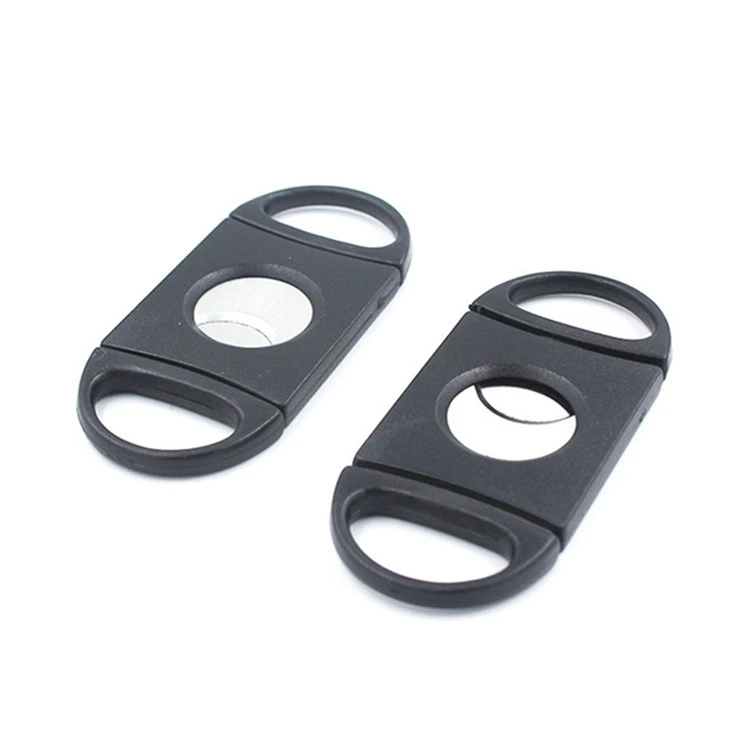 Stock cigar accessories plastic stainless steel double blade custom logo cigar cutter