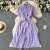 Import Summer New Lapel Puff Sleeve Mid-Length Shirt Dress With Hollow Embroidery French Retro Party Beach Skirt from China