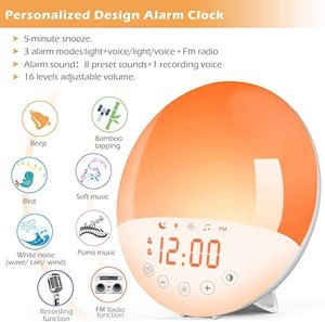Sunrise Sunset Simulation alarm clock 8 Natural Sound Voice Recording Wake Up Light Alarm Clock smart wake up light