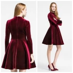 T-D533 China Apparel Marron Fashion Short Velvet Dresses Womens