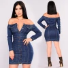 The Latest Casual Dress One Shoulder Tight Fitting Bag Hip Wash Sexy Denim Dress