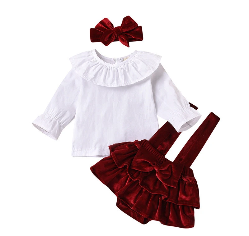 Toddler infant girl clothes solid color 3pcs outfits Boutique girl clothing sets