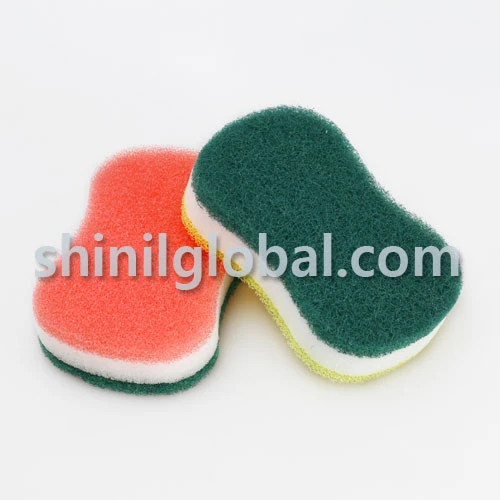Top quality easy grip cellulose and PU kitchen sponge scourer with non-scratch scouring pad