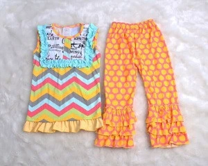 Traditional Chinese Clothing Patterns Vintage Chevron Top And Casual Ruffle Polka Dots Pant Wholesale Childrens Clothing