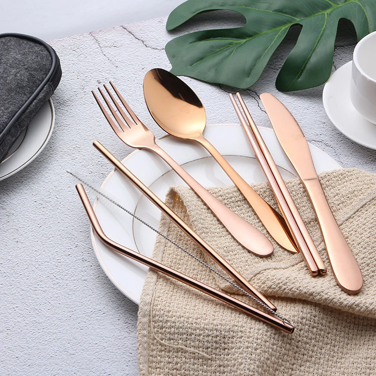 Travel Camping Cutlery Knife Fork Spoon Chopsticks Set stainless Steel Cutlery Set With Pouch