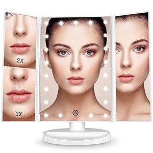 Tri-Fold adjustable 21 LED Lighted Mirror Touch Screen Stand Vanity Makeup Mirror 1X/2X/3X Beauty Mirror