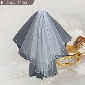 Two -Layers Ivory Bridal  Beading Veil  Appliqued Wedding Veils with Comb