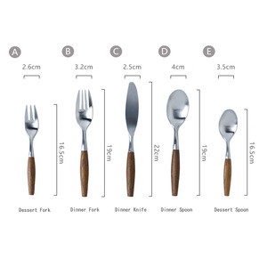 Unique Design Spoon Fork Knife Combo Elegant Life Dinner Set 5-Piece Stainless Steel With Wood Handles