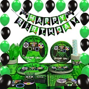 Video Game Party Supplies - Gaming Party Decoration Boys Birthday Party Favors Cutlery Bag Table Cover Plates Cups Napkins Straw