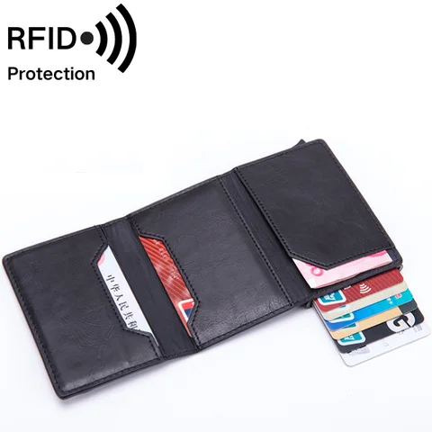 Vintage Crazy Horse PU Leather Credit Card Holder Wallet Popup Leather Card Holders