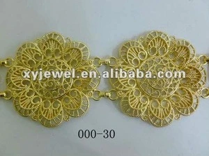 vintage filigree flower gold charm metal belt chain