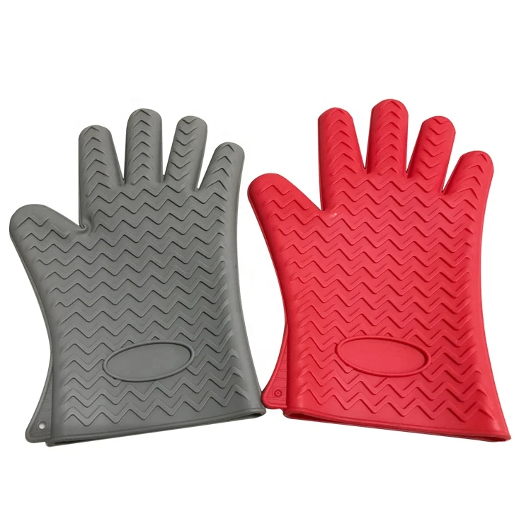Wavy Shape Pattern Silicone BBQ Cooking Glove Kitchen Oven Mitts