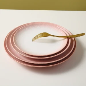 WEIYE 2021 new arrival 8/ 9/10/11  inch round porcelain plate Japanese style unique pink ceramic shallow plate