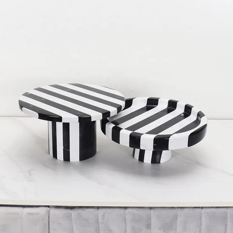 White and black Marble fruit tray server cake stand