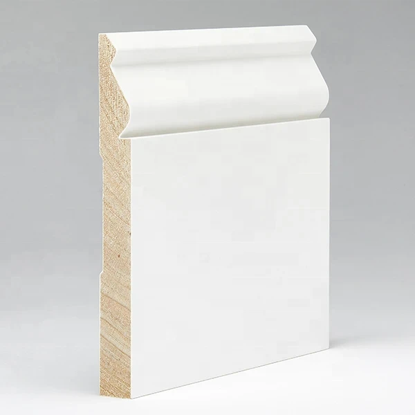 White Gesso Coated Solid Wooden Skirting Baseboard Moulding