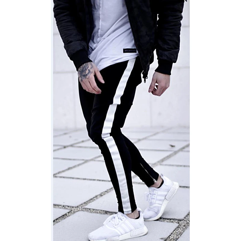 Wholesale 2020  biker skinny black trousers pants denim mens jeans with side stripe