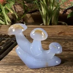 Wholesale Blue Chalcedony Triple Mushrooms Carving Natural Crystal gemstone blue agate stone jade jasper healing mushrooms