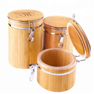 Wholesale Food Storage Canister Bamboo Coffee Barrel With Lid
