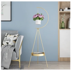 Wholesale modern floor gold metal hanging planter with stand and tray nordic KD design