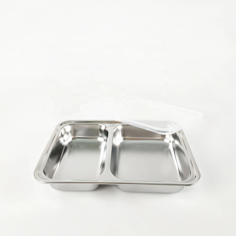 Wholesale school restaurant used rectangle divided stainless steel food plate food tray