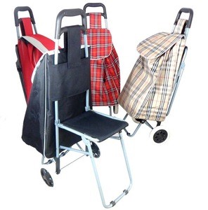 Wholesale trolley shopping bag cart with three wheel
