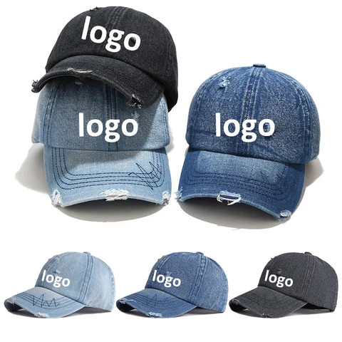 Wholesale Vintage Washed Distressed Cotton Baseball Cap Adjustable Polo Trucker Unisex Style Headwear Adjustable Denim Hat