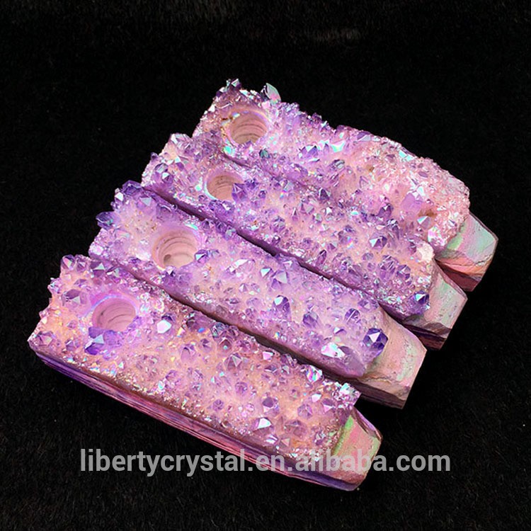 Wholesale Violet Aura Quartz Crystal Cluster Hand Carved Smoking Pipes For Sale