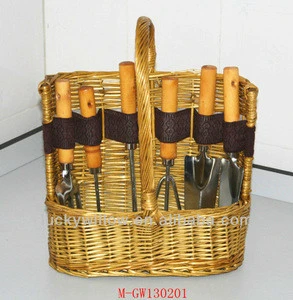 Wicker garden tool basket