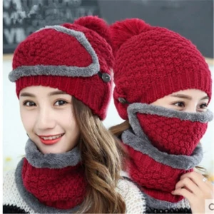 Winter knitted Beanies Hats Women Thick Warm Beanie Skullies Hat Female knit Letter Bonnet Beanie hat Outdoor  Sets R0821-1