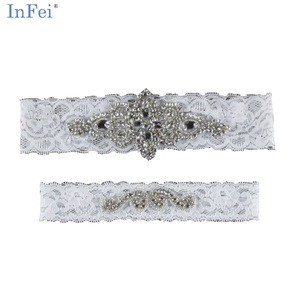 Women&#39;s 2 Piece/Set Bridal Classical Diamond Beaded Lace Garters One Size for Wedding, Party