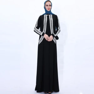 Womens casual chiffon long islamic dress muslin abaya with crochet lace trims