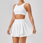Womens High Waist Yoga Tennis Exercise Gym Sports Quick Dry Running Short Skirt UV Protection Solid Sportswear Set