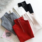 Womens Turtleneck Pullover Knitted Jumper High Neck Half Zipper Sweater
