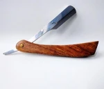 wooden handle straight barber razor