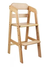 Wooden High Chair Adjustable Highchair for Toddlers to Teens with Steps Kids Dining Chair Study Chair with Removable Cushion