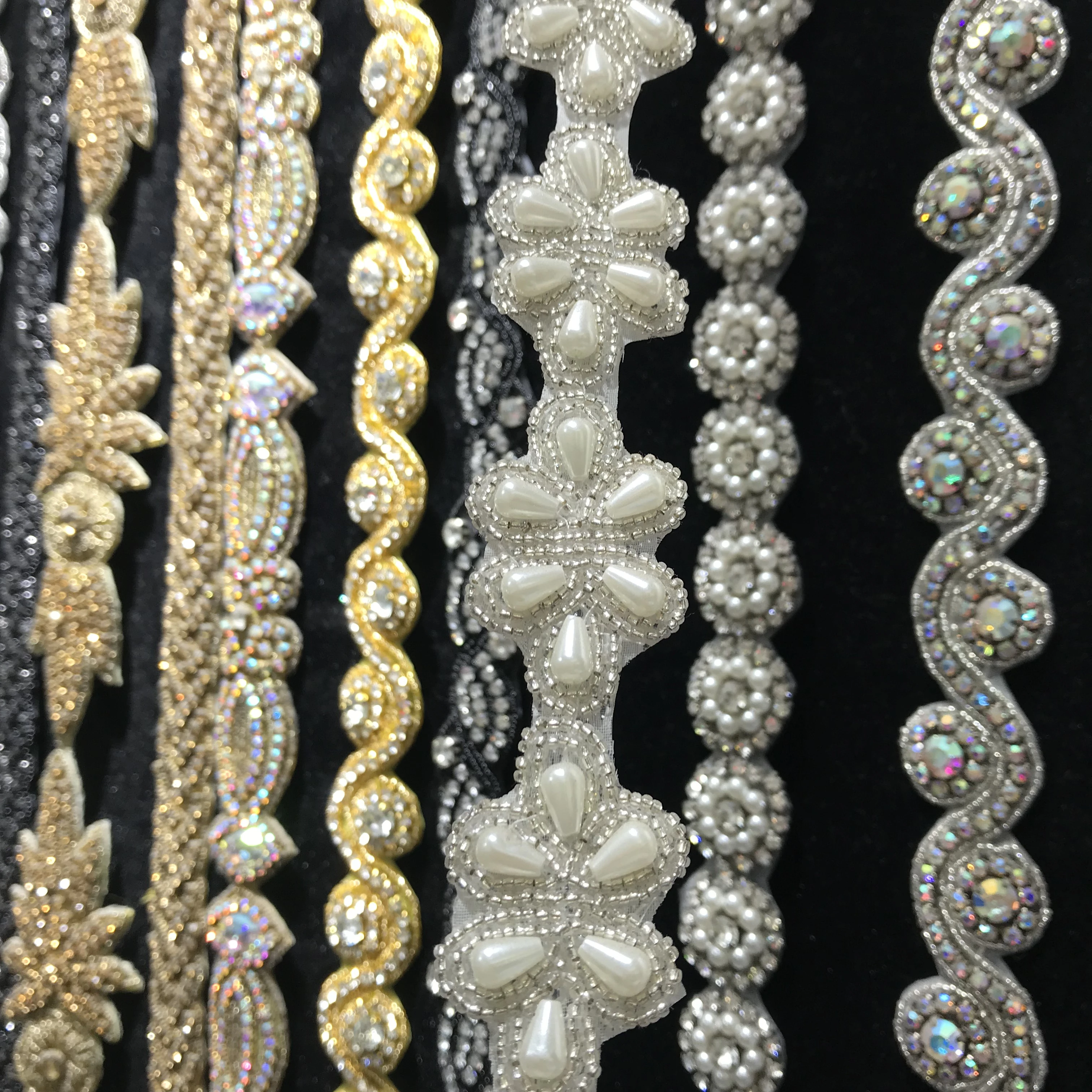 wuku design bridal crystal pearls  flower sash belt trims