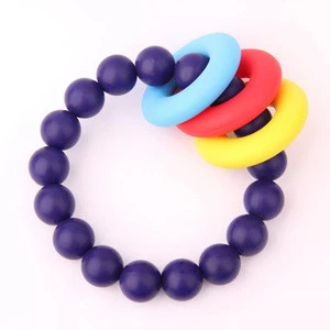 ZQ503 Factory Custom Design Eco Silicone Baby Teether Beads With Ring BPA Free