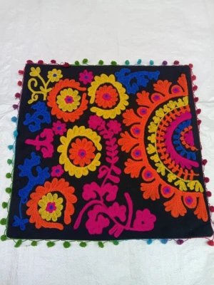 Suzani Hand Embroidered Cushion Cover | Floral Hand Embroidery Throw Decorative Pillow Cover
