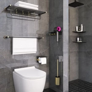 Copper Bathroom Design Brass Wall Mounted Black Gold Bathroom Accessories Set