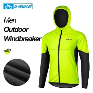 INBIKE Men Outdoor Winter Sport Softshell Thermal Fleece Waterproof MTB Bike Cycling Jacket with Hood WJ605
