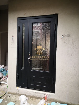 China wrought iron doors design for sale and wholesale luxury design with fly screen and glass door openning hc-id10