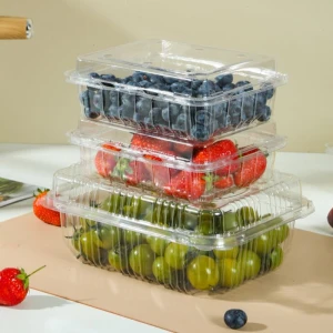 Hinged PET Plastic Clamshell With Ventilation Slots and Flat Top Lid for Rotisserie Chicken or Roasted Meals