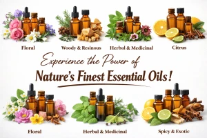 Essential (Floral, Herbal & Medicinal, Woody &Resinous, Citrus, Spicy & Exotic) Oils