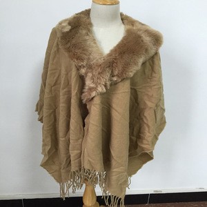 100% acrylic shawls with fake fur  popular women winter shawls
