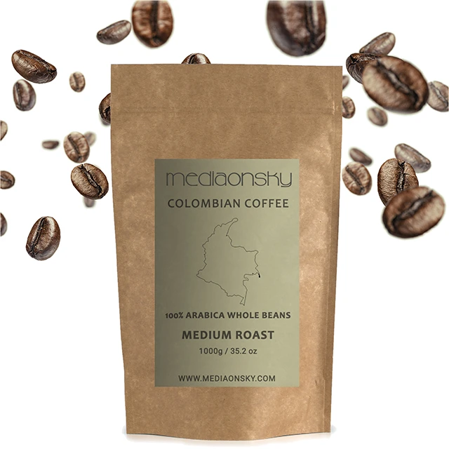1000g 100% Pure Coffee Beans Arabica Roasted Whole Bean Coffee - Colombia Mediaonsky Cafe