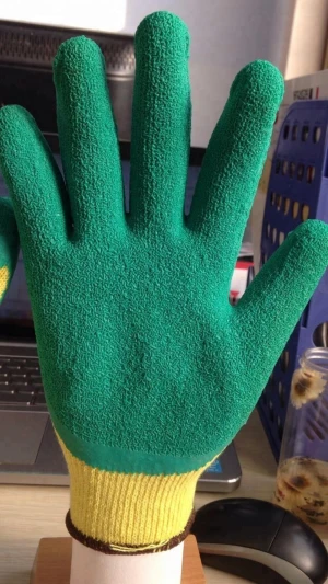 10Guage2Yarns Yellow Polycotton T/C+Orange Latex Crinkle Gloves-Work Gloves-Safety Gloves