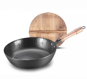 11.8 in carbon steel wok Chinese hand hammered cast iron cookware wooden handle wok pan nonstick cookware sets Woks