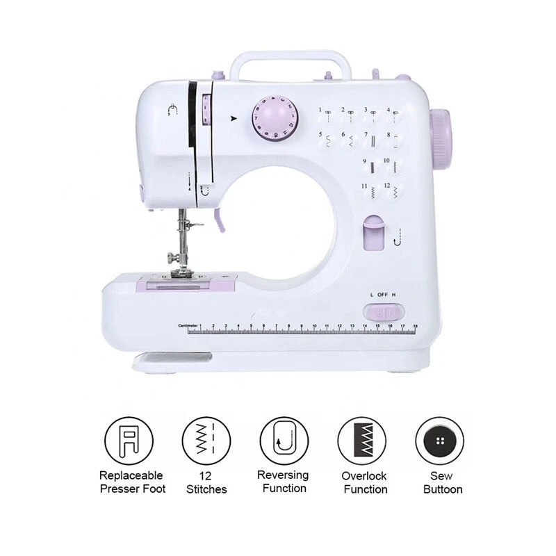 12 Stitches Small Portable Mini Electric Domestic Sewing Machine Household, Industrial Double Needle Overlock Wig Sewing Machine